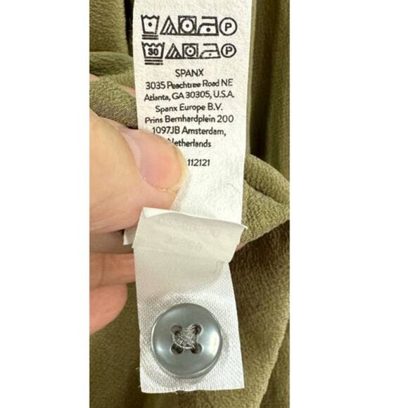 Spanx Low Maintenance Washable Silk Button Down – Olive Green – Size Medium - Picture 5 of 7